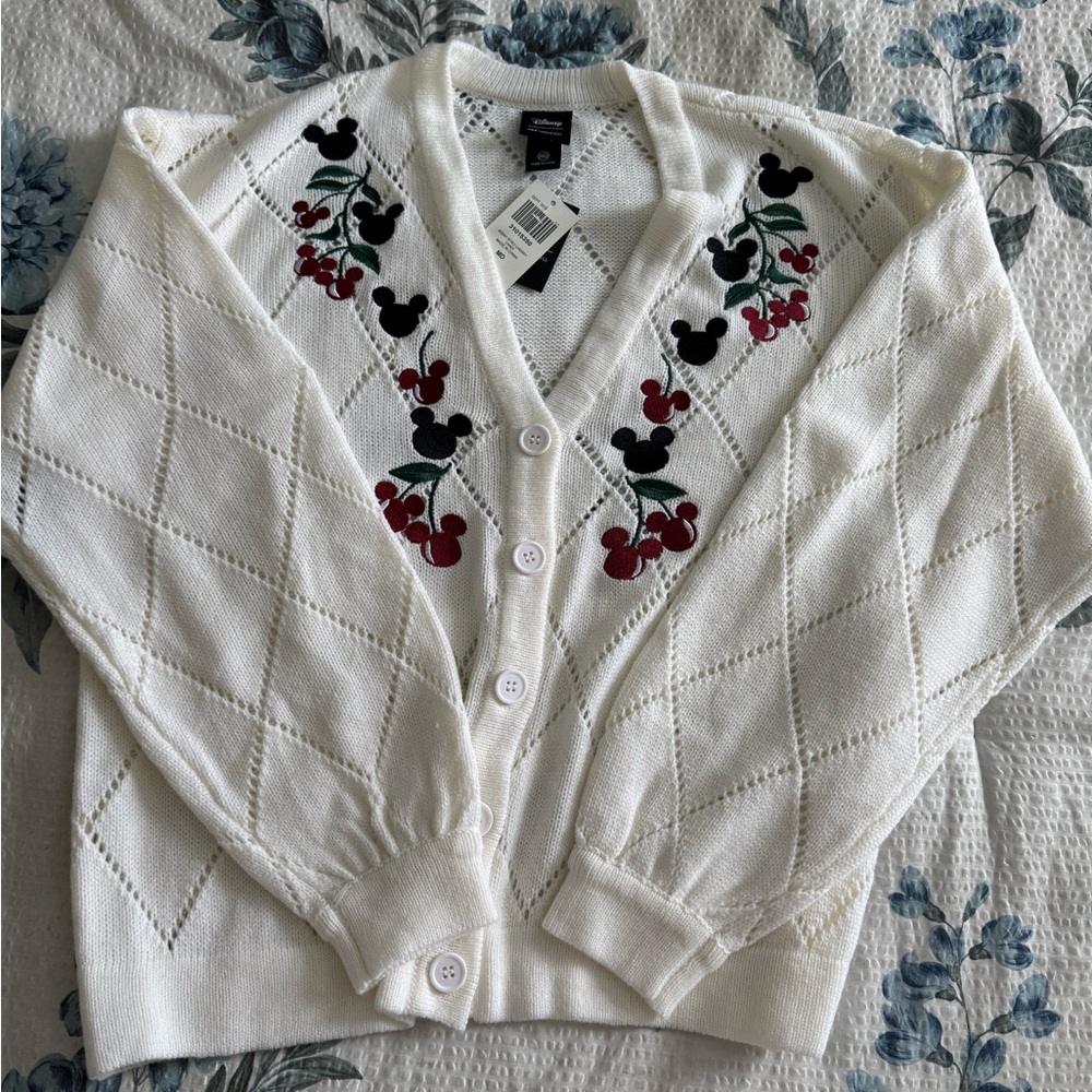 Mickey Mouse Her Universe White Cardigan with Embroidered Details